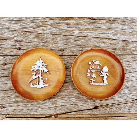 Vintage Wood German Plaques Metal Work Cherub Deer Tree - Picture 2 of 6